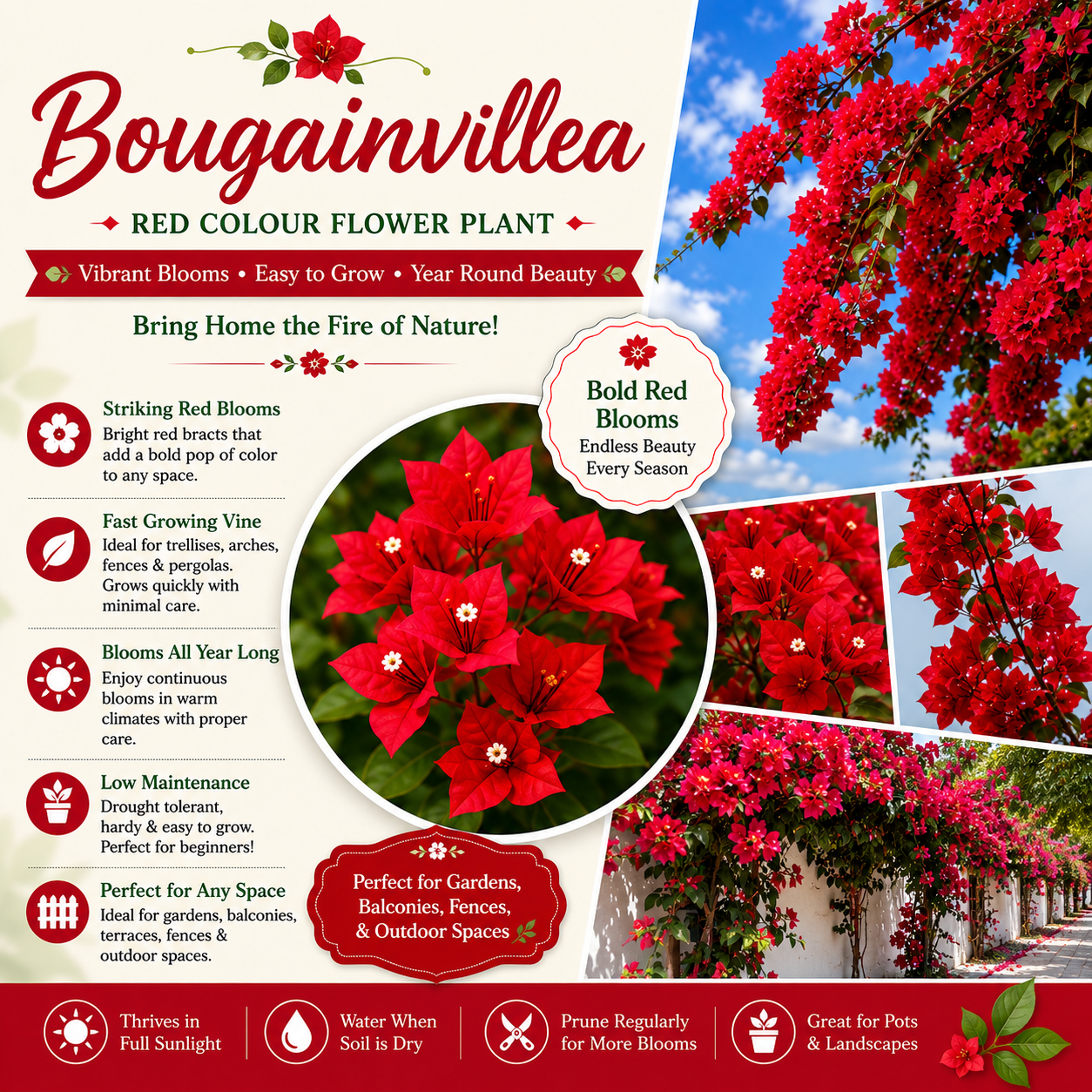 Bougainvillea Flower Plant - Red