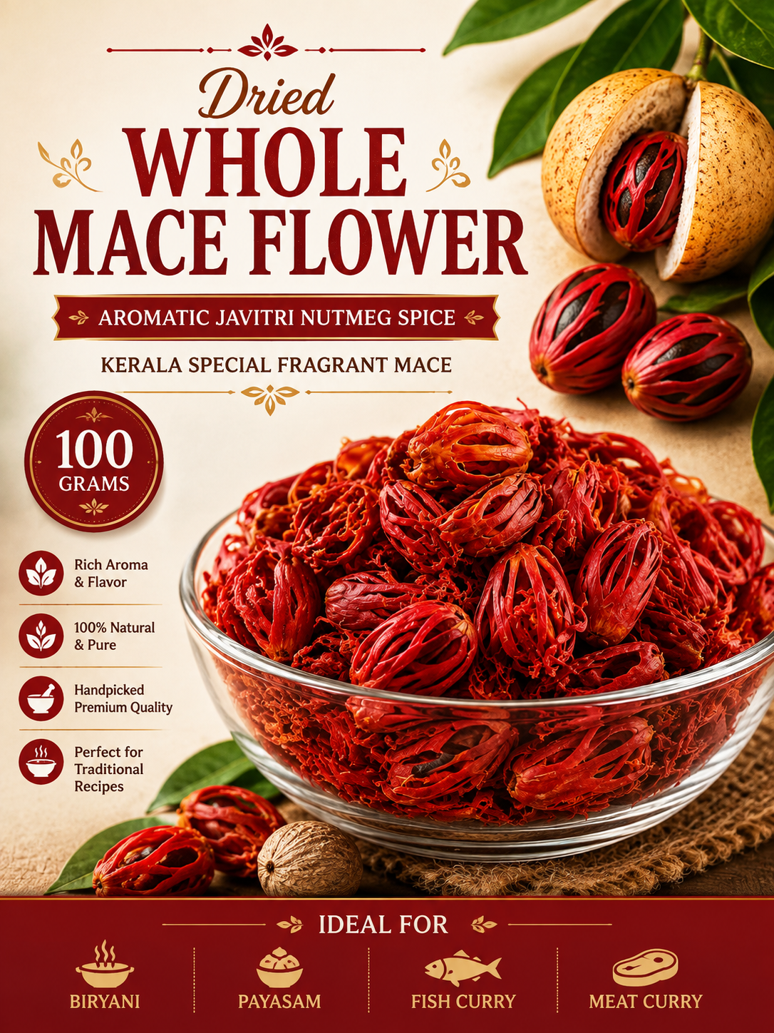 Whole Mace Flower | Aromatic Javitri Nutmeg Spice |