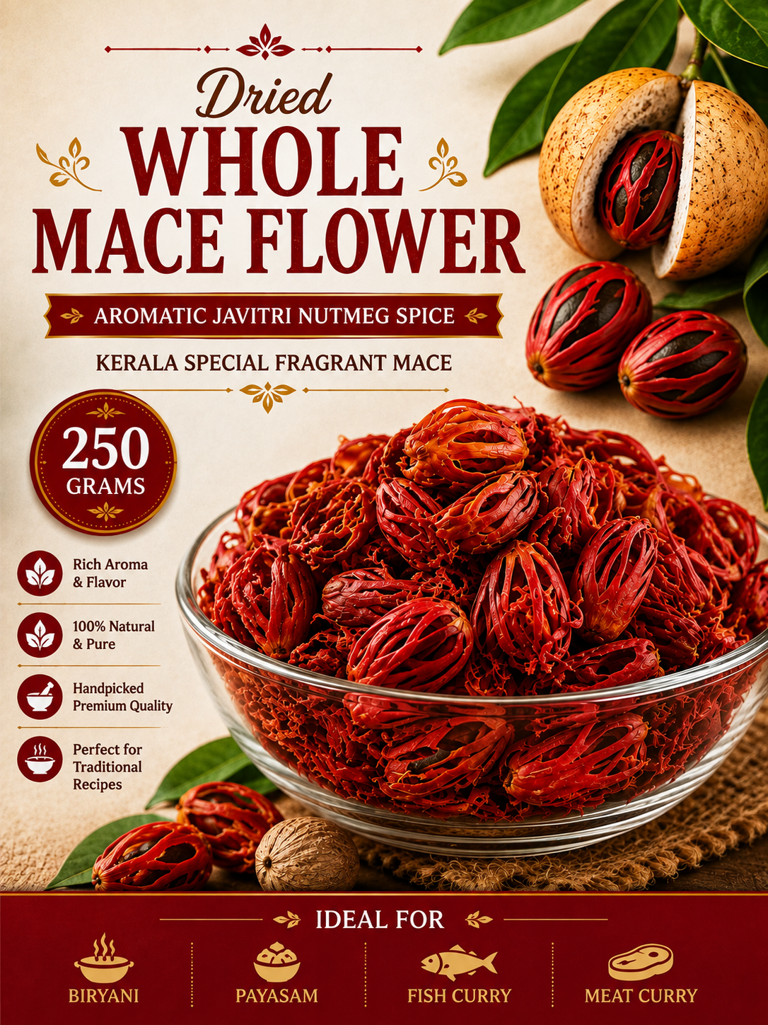 Whole Mace Flower | Aromatic Javitri Nutmeg Spice |