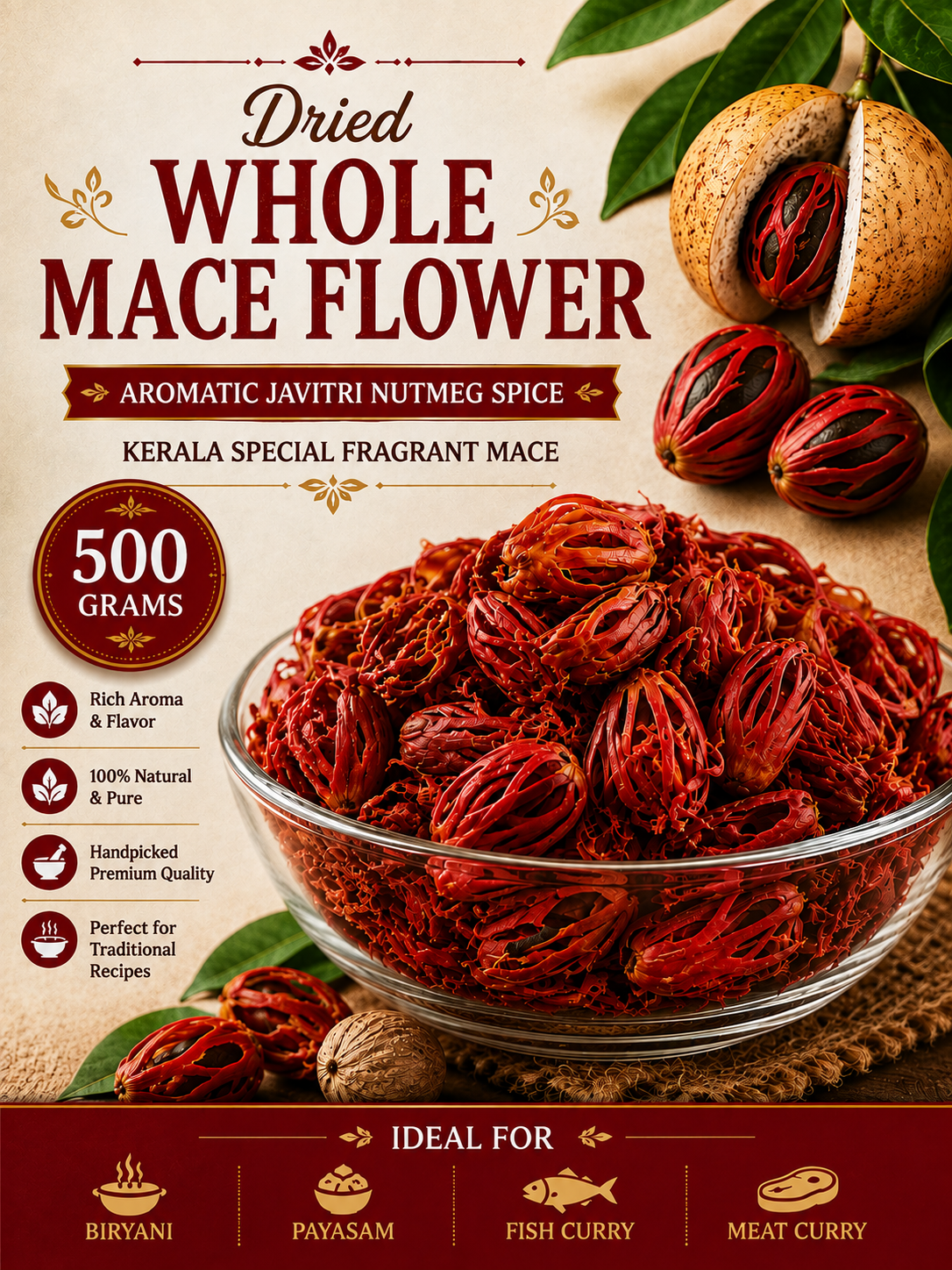 Whole Mace Flower | Aromatic Javitri Nutmeg Spice |