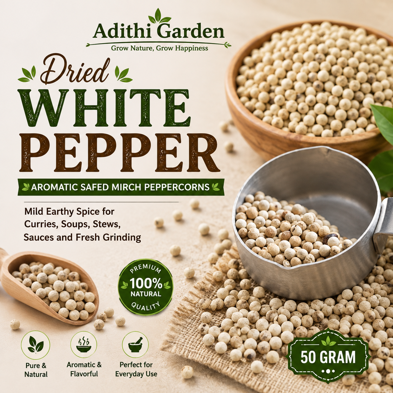Whole White Pepper | Aromatic Safed Mirch Peppercorns