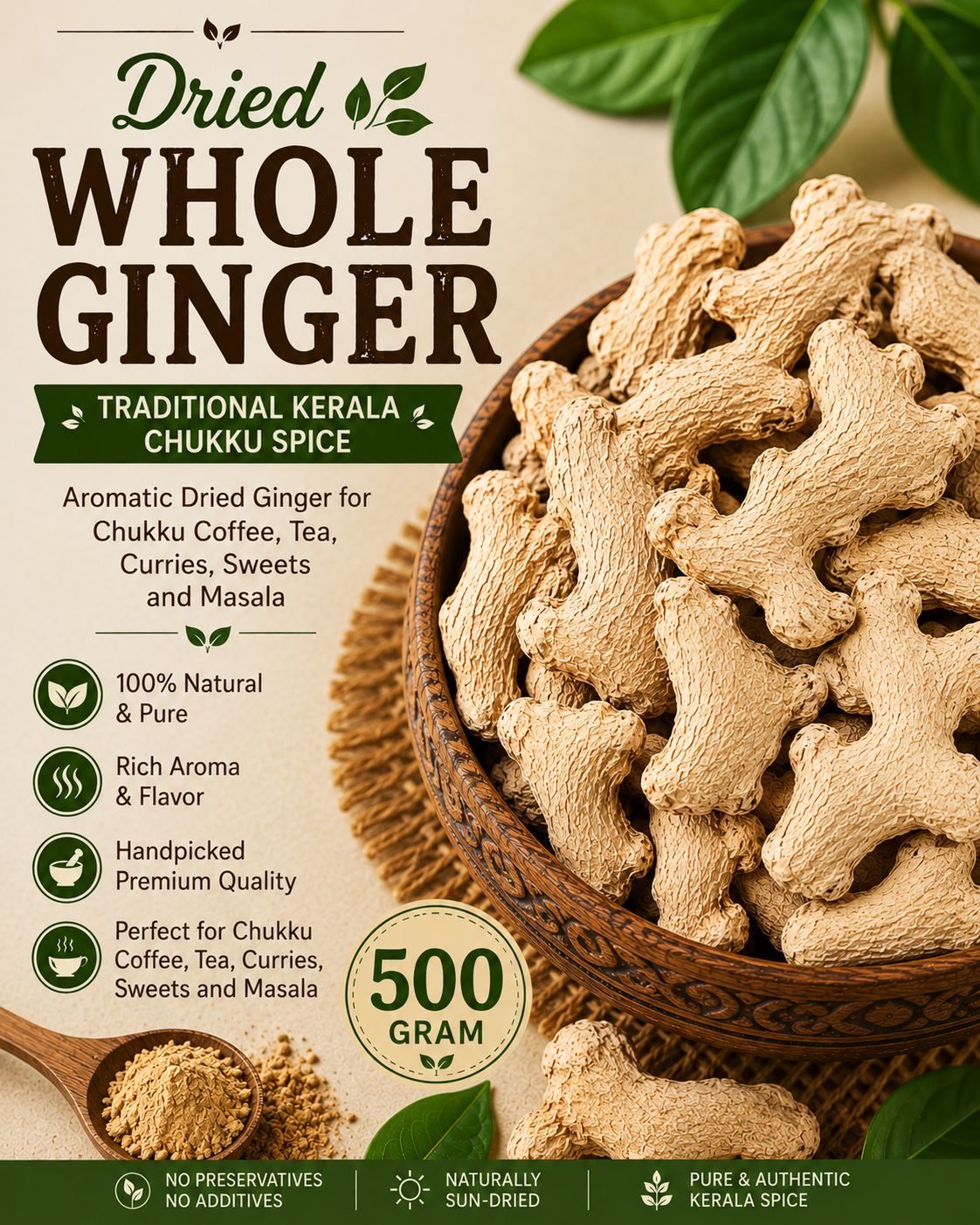 Whole Dry Ginger | Traditional Kerala Chukku Spice
